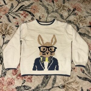 Wonder Nation Easter rabbit Cream knit Sweater with Blue Trim